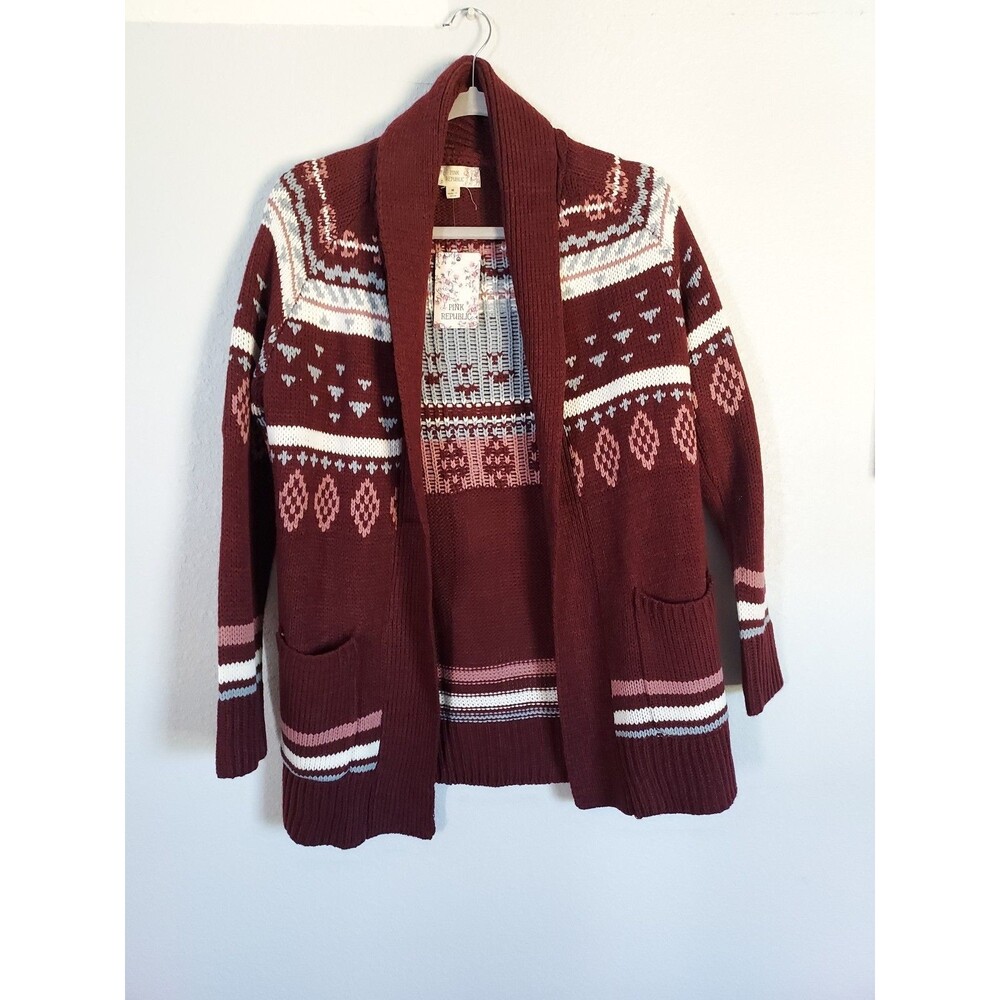 Pink Republic Women's Cardigan Open Front With Pockets Maroon Size Medium NEW